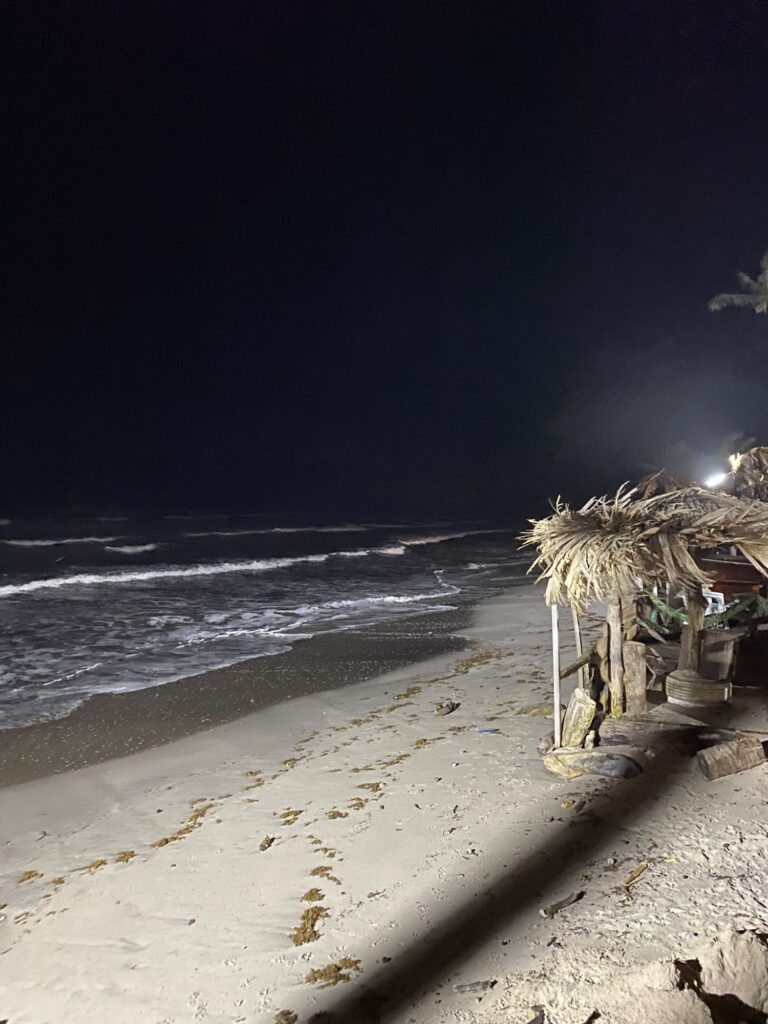 Manzanilla beach at night from the Tiki Bar and Grill.