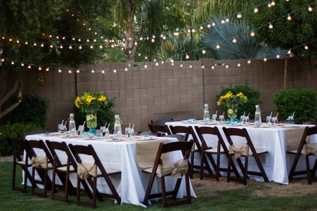 social event with decorated tables and chairs