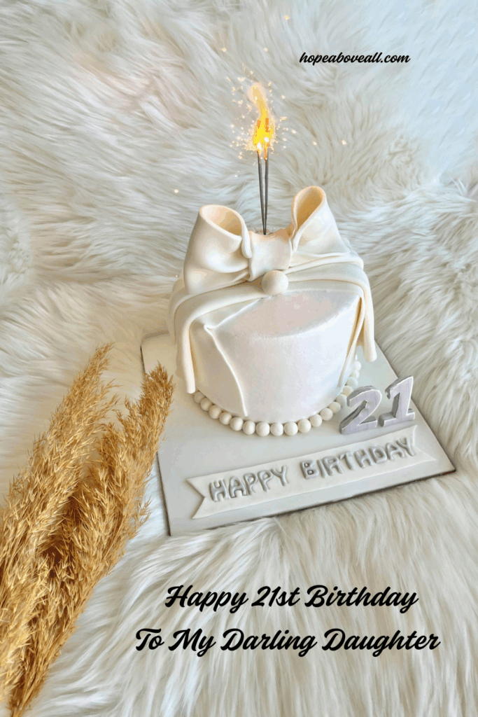 Beautiful white birthday cake with lit candle