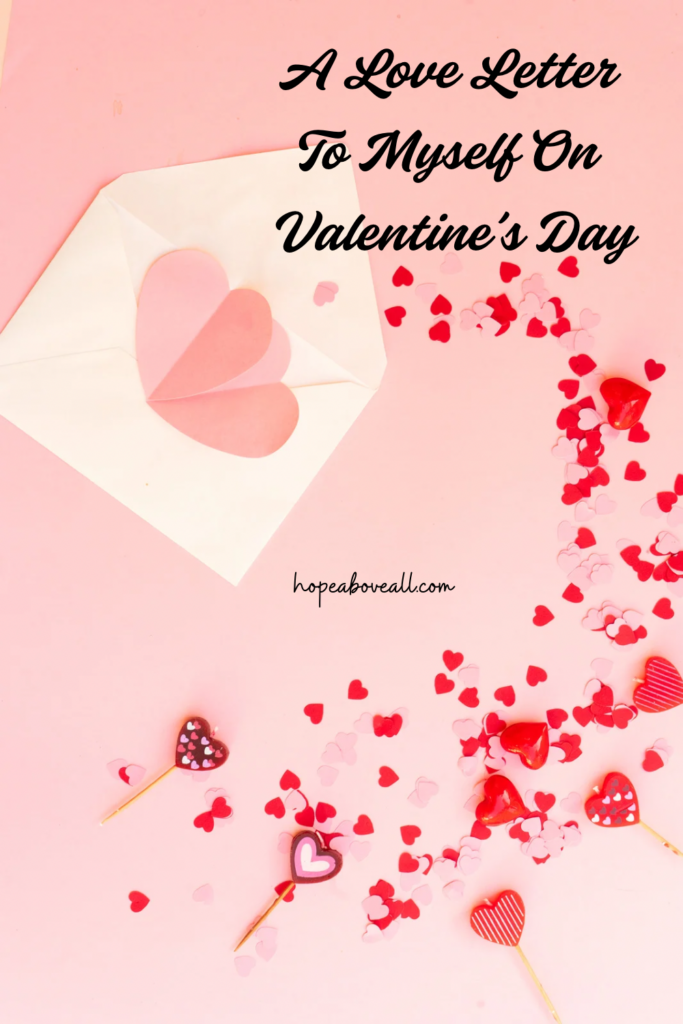 Letter surrounded by scattered heart confetti